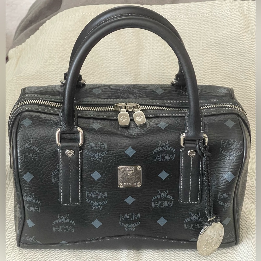 MCM Black Visetos Boston Satchel Bag with Silver-tone hardware 🖤💯Authentic